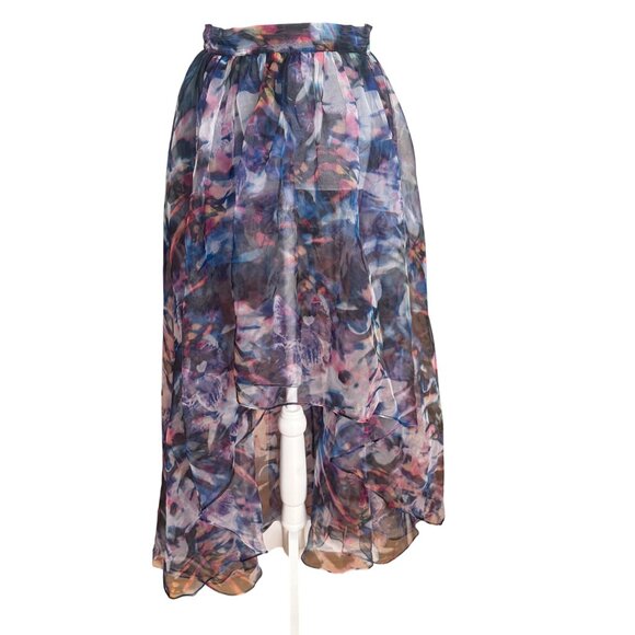 Bebe Womens High-Low Chiffon Skirt Size 4P Multicolor - Picture 2 of 5